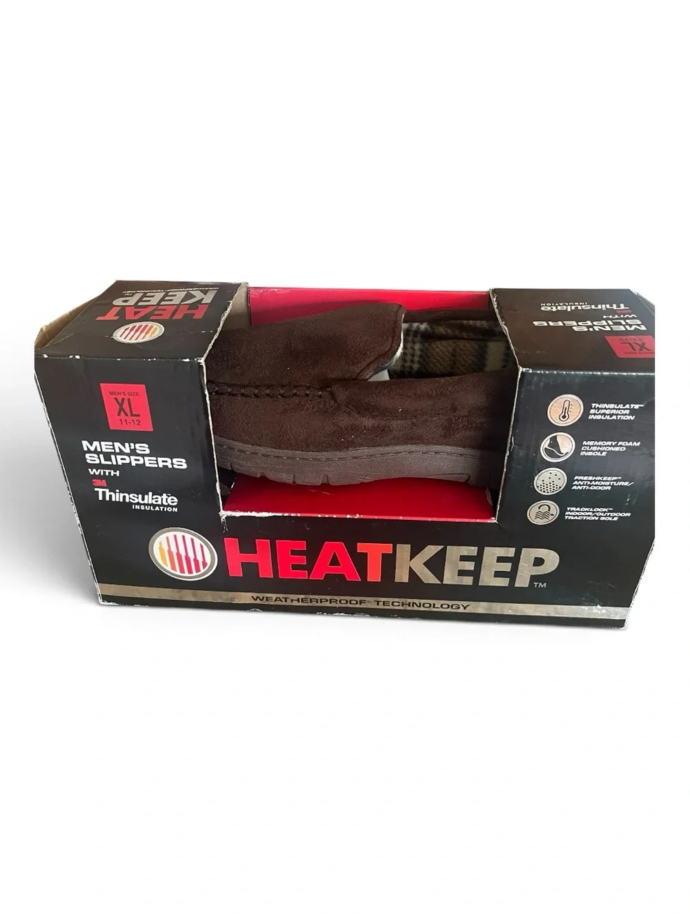 HeatKeep Men’s Slippers XL 11-12 Brown Thinsulate Memory Foam